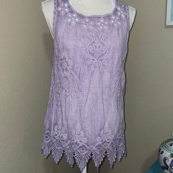 Cancun Purple Embroidered Eyelet Sleeveless Top - Picture 3 of 8